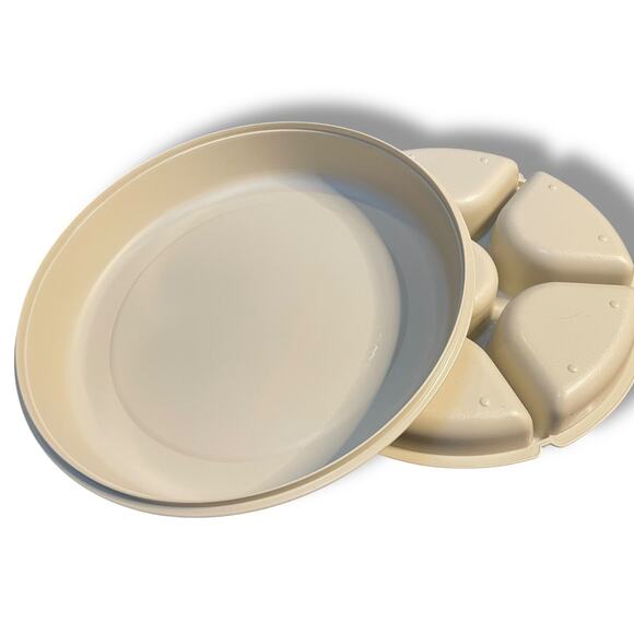 Vintage Tupperware Serving Center Divided Veggie Snack Dip Lid Almond 1665 1667 - Picture 9 of 10